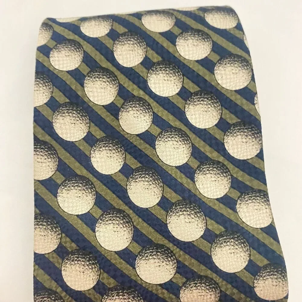 #5596 Structure Mens Navy Blue and Olive Green Golf Ball Novelty tie, Tie 57x4